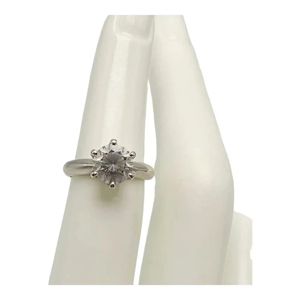 Sateur Paris Engagement CZ Solitaire Ring Size 5 Platinum Plated Sterling Silver
